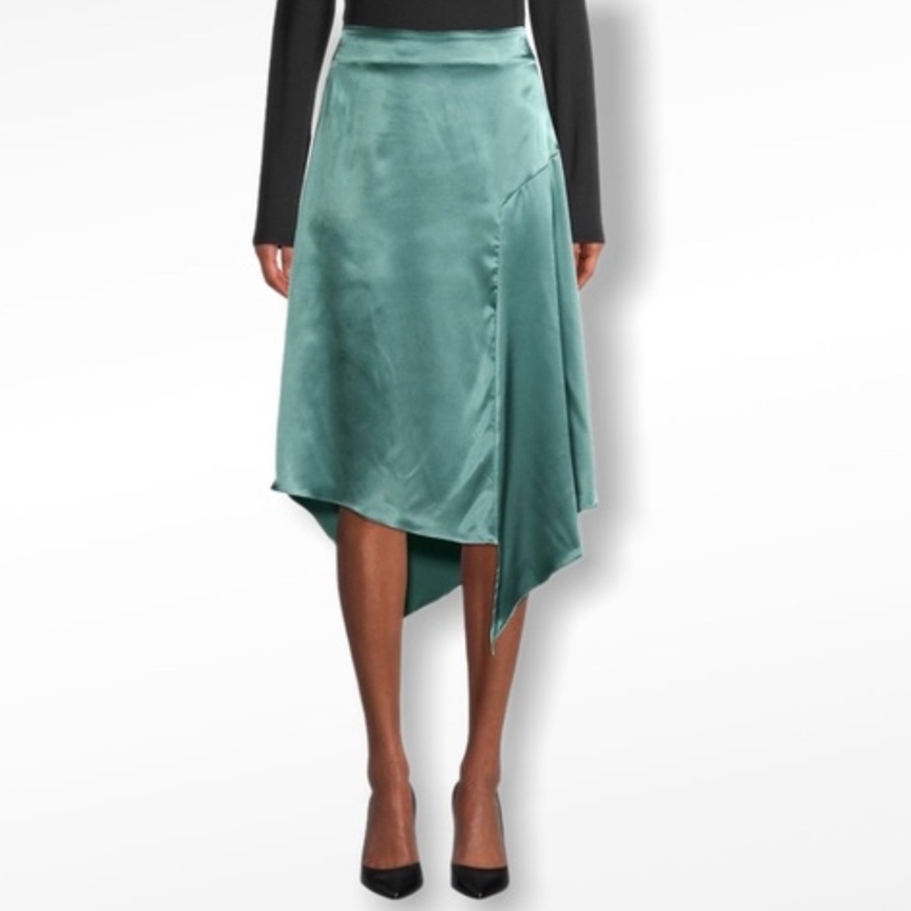 Lea & Viola Elegant Blue/Green Satin Asymmetrical A-line Skirt Size Medium